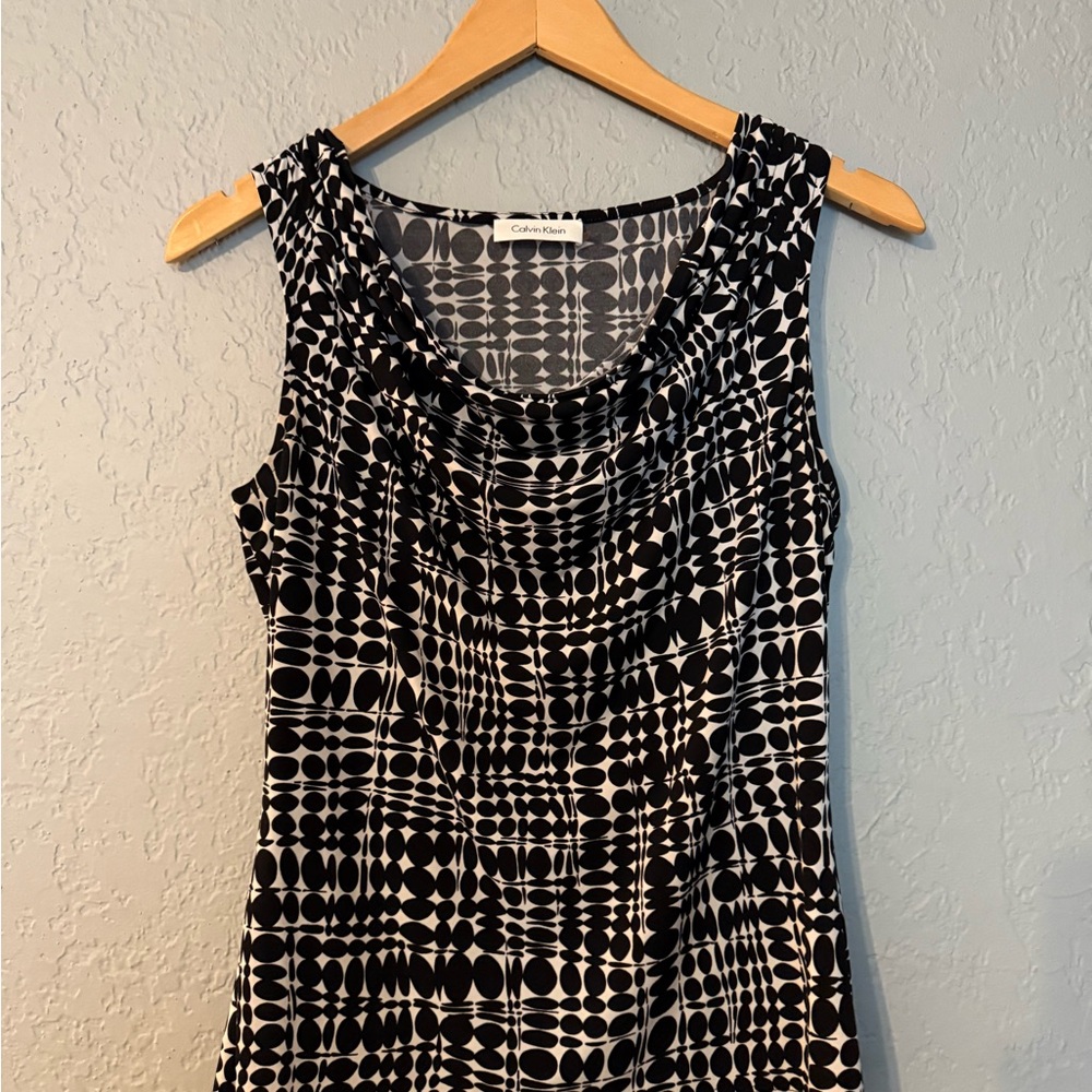 Calvin Klein Black and White Ruched Sleeveless Tank Top